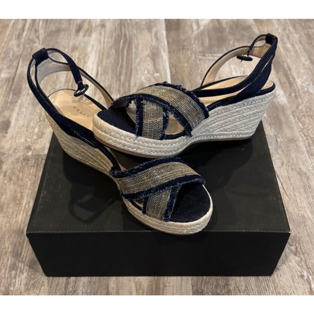 Pelle Moda Navy and Natural Espadrille Wedge Sandals